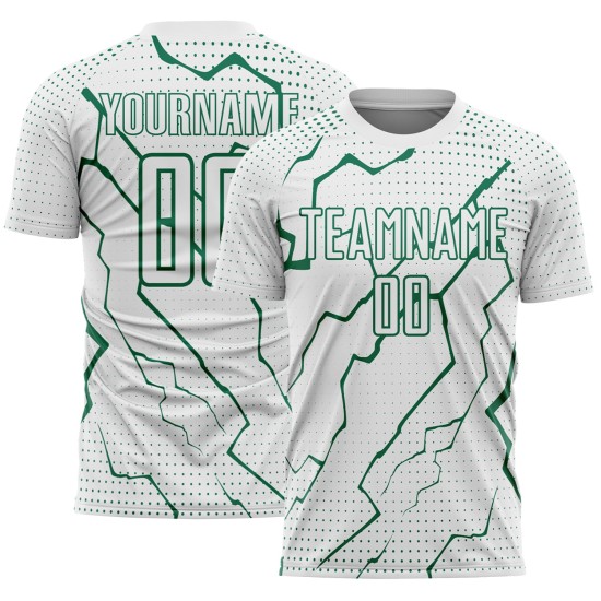 Custom Lightning Green Sublimation Uniform Jersey Kelly Soccer Sports White