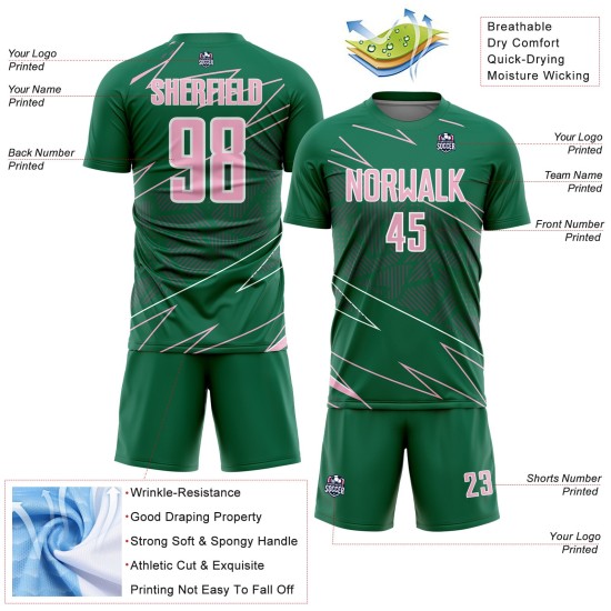 Uniform Sports Soccer Kelly Lines Sublimation Jersey Light Green Custom Pink-White