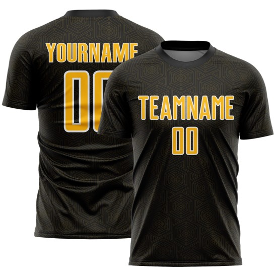 Geometric Custom Uniform Sublimation Soccer Jersey Shape Gold-White Black Sports