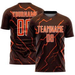 Soccer Brown Sublimation Lightning Jersey Custom Orange-White Uniform Sports