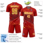 Red Sports Sublimation Jersey Uniform Lines Gold-White Soccer Custom