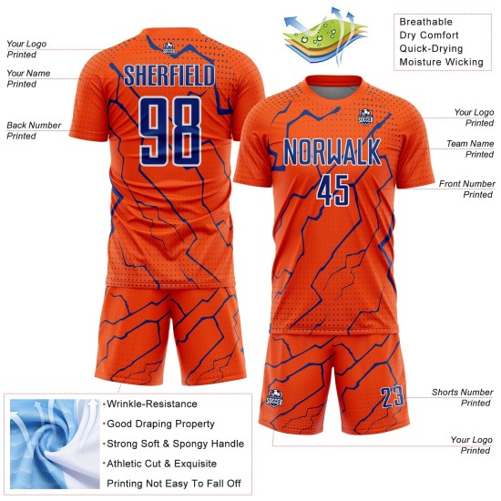 Uniform Royal-White Soccer Lightning Sports Sublimation Orange Custom Jersey
