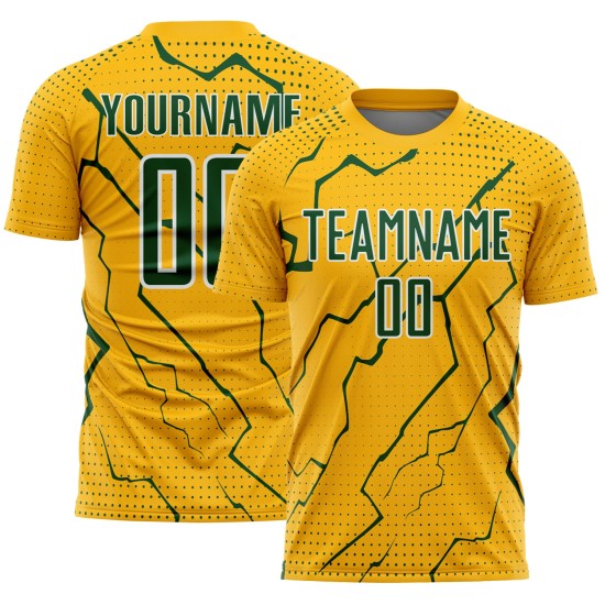 Custom Sublimation Green-White Sports Soccer Gold Lightning Uniform Jersey