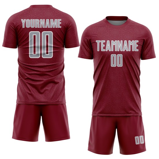 Sublimation Jersey Sports Geometric Crimson Gray-White Soccer Uniform Shape Custom