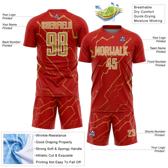 Lightning Custom Jersey Soccer Uniform Gold-White Old Red Sports Sublimation