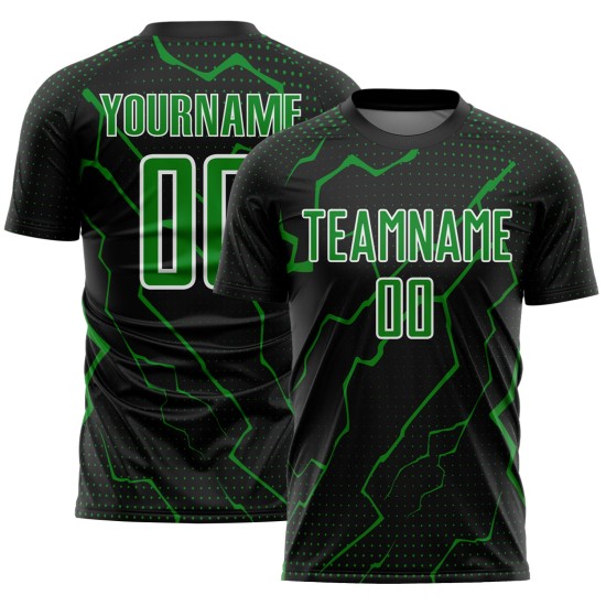 Sports Grass Green-White Sublimation Black Lightning Custom Uniform Soccer Jersey