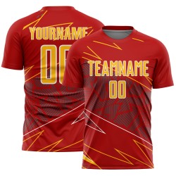 Red Sports Sublimation Jersey Uniform Lines Gold-White Soccer Custom