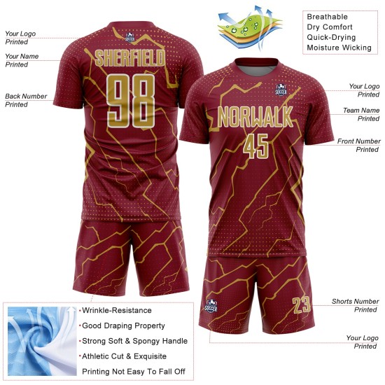 Jersey Sports Uniform Lightning Gold-White Soccer Custom Crimson Sublimation Old