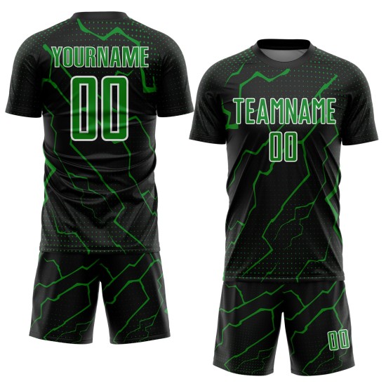 Sports Grass Green-White Sublimation Black Lightning Custom Uniform Soccer Jersey