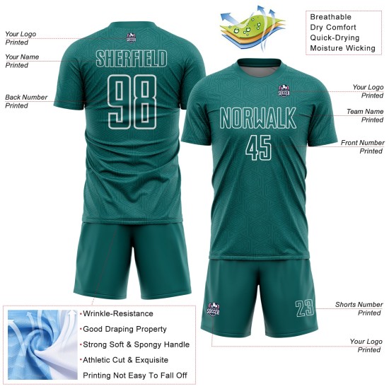 Sublimation Geometric Shape Jersey White Sports Soccer Teal Custom Uniform