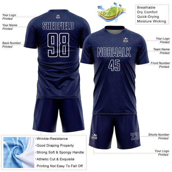 Custom Sports Navy Sublimation Geometric Jersey White Uniform Shape Soccer