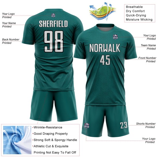Sports Jersey Sublimation Shape White-Black Custom Soccer Uniform Teal Geometric