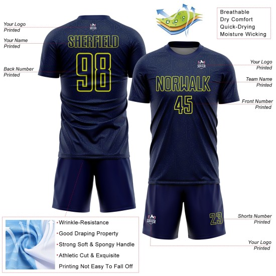 Uniform Shape Neon Geometric Sublimation Custom Sports Soccer Yellow Jersey Navy
