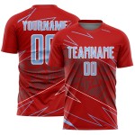 Uniform Custom Blue-White Jersey Red Light Soccer Sports Sublimation Lines