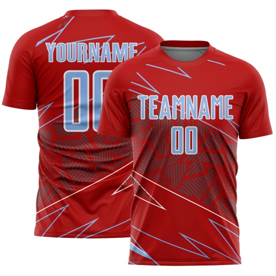 Uniform Custom Blue-White Jersey Red Light Soccer Sports Sublimation Lines