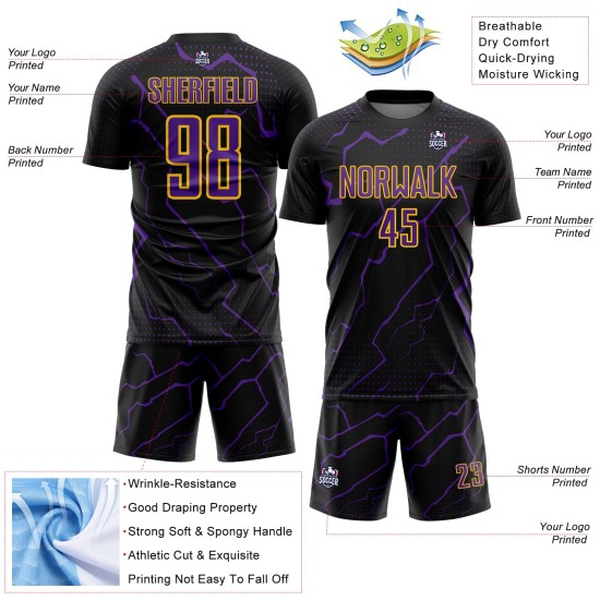 Soccer Purple-Yellow Jersey Uniform Lightning Black Sublimation Custom Sports