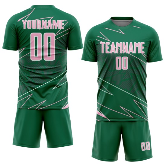 Uniform Sports Soccer Kelly Lines Sublimation Jersey Light Green Custom Pink-White