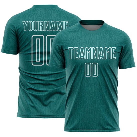 Sublimation Geometric Shape Jersey White Sports Soccer Teal Custom Uniform