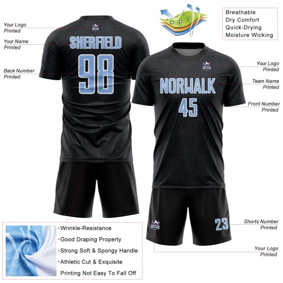Geometric Light Custom Uniform Sports Sublimation Black Shape Blue-White Jersey Soccer