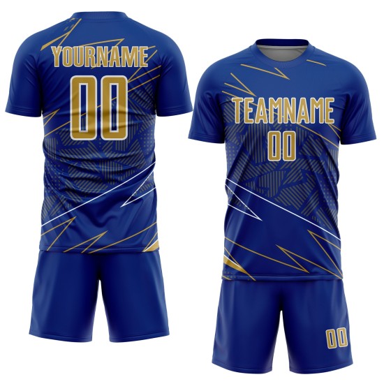 Uniform Custom Sports Royal Jersey Lines Soccer Old Gold-White Sublimation