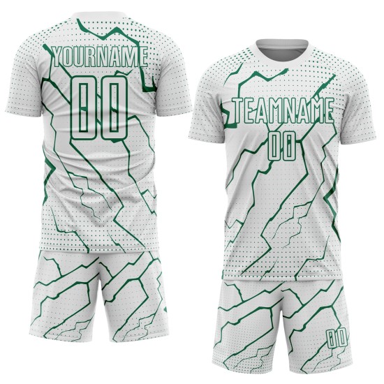 Custom Lightning Green Sublimation Uniform Jersey Kelly Soccer Sports White