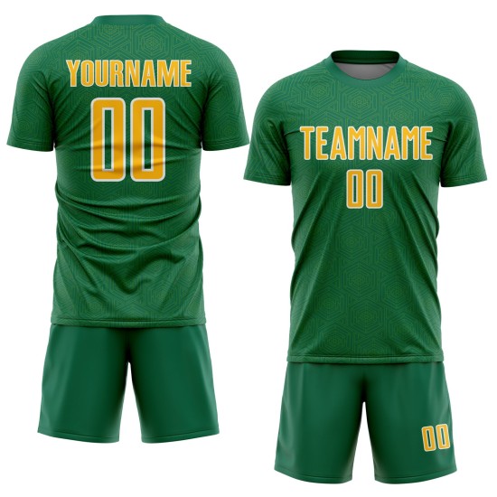 Green Kelly Shape Uniform Jersey Gold-White Custom Sports Soccer Sublimation Geometric